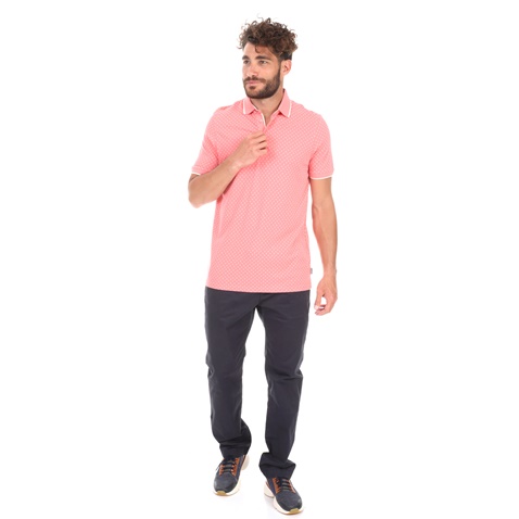 TED BAKER-Ανδρική polo μπλούζα TED BAKER TOFF ροζ λευκή