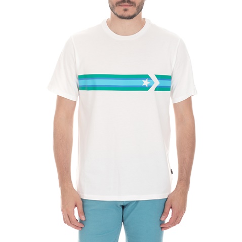 CONVERSE-Ανδρική κοντομάνικη μπλούζα Converse Star Chevron Stripe λευκή