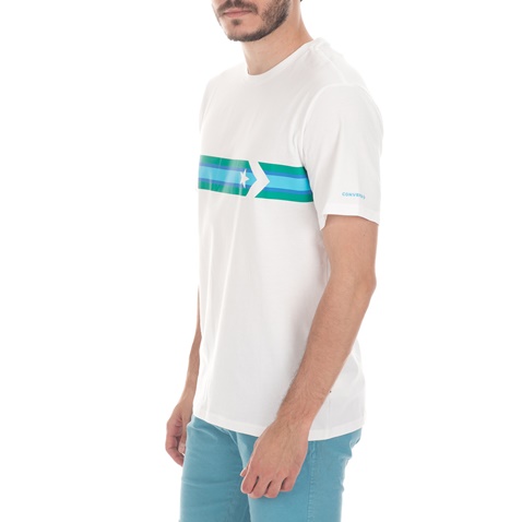 CONVERSE-Ανδρική κοντομάνικη μπλούζα Converse Star Chevron Stripe λευκή