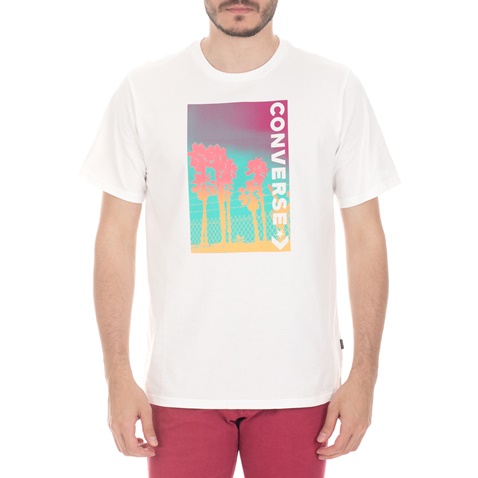 CONVERSE-Ανδρική κοντομάνικη μπλούζα Converse Palm Tree Photo λευκή