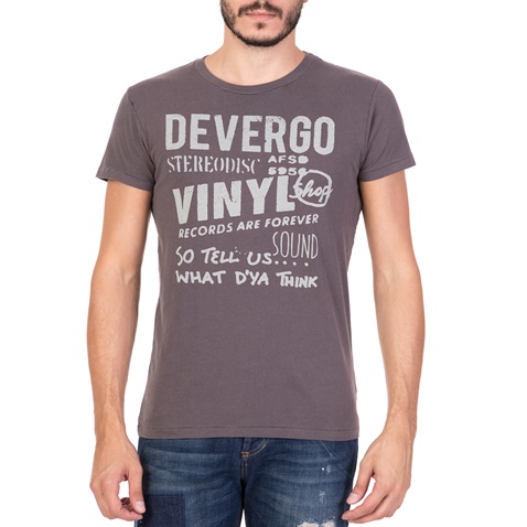 DEVERGO JEANS-Ανδρική κοντομάνικη μπλούζα DEVERGO JEANS ανθρακί με στάμπα 