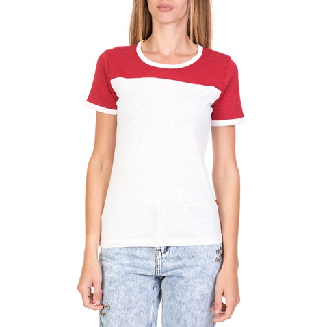 FUNKY BUDDHA-Γυναικεία κοντομάνικη μπλούζα FUNKY BUDDHA λευκή-κόκκινη