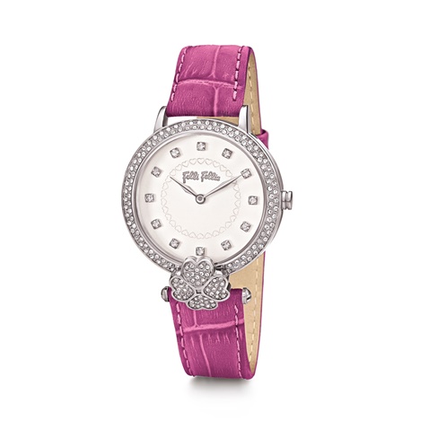 FOLLI FOLLIE-Γυναικείο ρολόι με δερμάτινο λουράκι FOLLI FOLLIE LOVE&FORTUNE μωβ