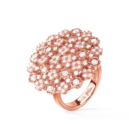 FOLLI FOLLIE-Γυναικείο ασημένιο δαχτυλίδι FOLLI FOLLIE FF BOUQUET ροζ χρυσό