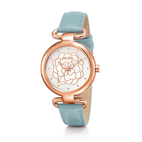 FOLLI FOLLIE-Γυναικείο ρολόι με δερμάτινο λουράκι FOLLI FOLLIE SANTORINI FLOWER γαλάζιο