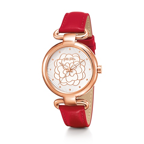 FOLLI FOLLIE-Γυναικείο ρολόι με δερμάτινο λουράκι FOLLI FOLLIE SANTORINI FLOWER κόκκινο