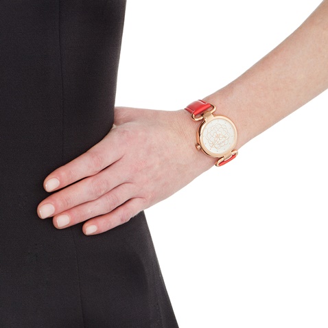 FOLLI FOLLIE-Γυναικείο ρολόι με δερμάτινο λουράκι FOLLI FOLLIE SANTORINI FLOWER κόκκινο