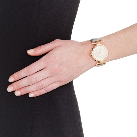 FOLLI FOLLIE-Γυναικείο ρολόι με δερμάτινο λουράκι FOLLI FOLLIE SANTORINI FLOWER γκρι