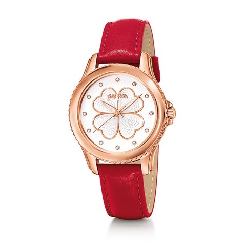 FOLLI FOLLIE-Γυναικείο ρολόι με δερμάτινο λουράκι FOLLI FOLLIE HEART 4 HEART κόκκινο