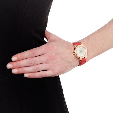 FOLLI FOLLIE-Γυναικείο δερμάτινο ρολόι FOLLI FOLLIE WATCHALICIOUS κόκκινο
