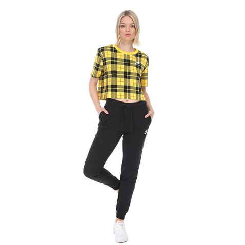 NIKE-Γυναικείο t-shirt ΝΙΚΕ NSW TEE FUTURA PLAID CROP κίτρινο μαύρο