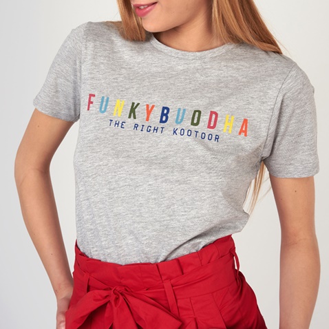 FUNKY BUDDHA-Γυναικεία κοντομάνικη μπλούζα FUNKY BUDDHA γκρι