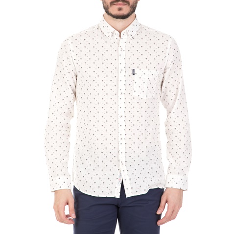 DORS-Ανδρικό πουκάμισο DORS μπεζ-λευκό