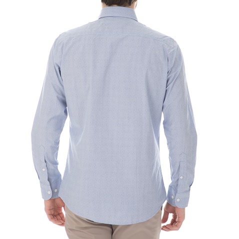 HAMPTONS-Ανδρικό μακρυμάνικο πουκάμισο HAMPTONS MICRO CHECK γαλάζιο