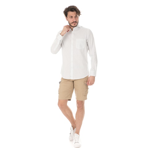 HAMPTONS-Ανδρικό μακρυμάνικο πουκάμισο  HAMPTONS MICRODESIGN λευκό