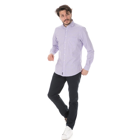 HAMPTONS-Ανδρικό μακρυμάνικο πουκάμισο  HAMPTONS CLASSIC CHECK μοβ