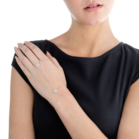 FOLLI FOLLIE-Γυναικείο ασημένιο διπλό βραχιόλι με δαχτυλίδι  FOLLI FOLLIE ασημί