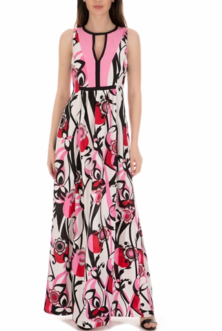 NENETTE-Γυναικείο φόρεμα ALEARDO ABITO LUNGO NENETTE λευκό-ροζ
