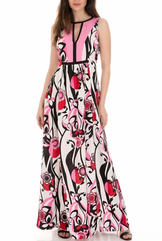 NENETTE-Γυναικείο φόρεμα ALEARDO ABITO LUNGO NENETTE λευκό-ροζ