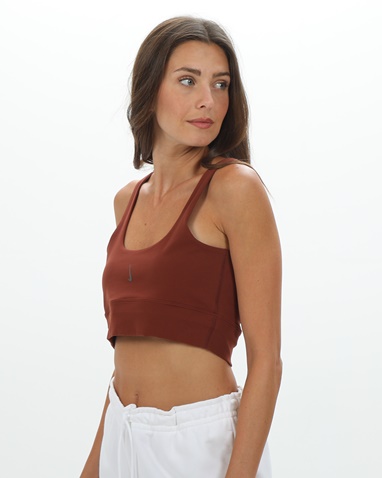 NIKE-Γυναικείο αθλητικό top NIKE CV0576 THE NIKE YOGA LUXE CROP TANK καφέ