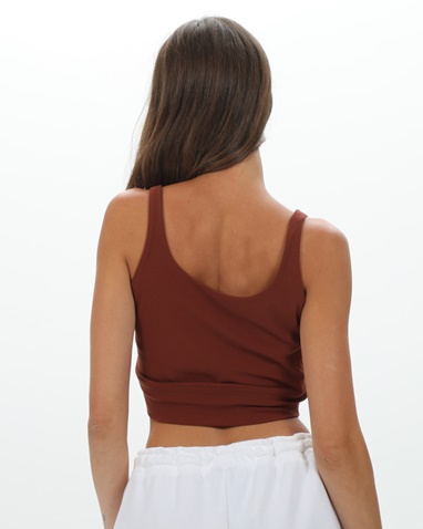 NIKE-Γυναικείο αθλητικό top NIKE CV0576 THE NIKE YOGA LUXE CROP TANK καφέ