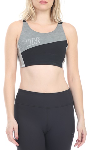 NIKE-Γυναικείο μπουστάκι NIKE SWOOSH MTLC LOGO BRA PAD γκρί-μαύρο