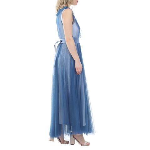 MY TWINS-Γυναικείο maxi φόρεμα MY TWINS λευκό μπλε