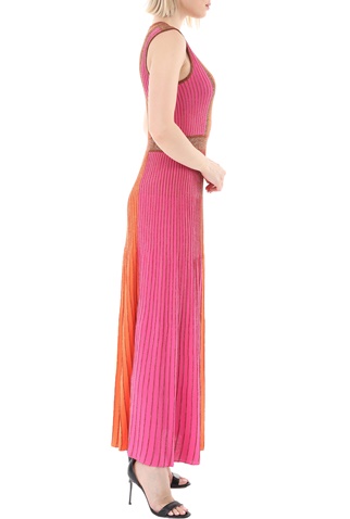 NENETTE-Γυναικείο maxi φόρεμα NENETTE TIARA MAGLIA PLISSE φούξια πορτοκαλί μπλε
