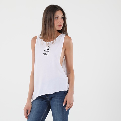 CALVIN KLEIN JEANS-Γυναικείο αμάνικο top CALVIN KLEIN JEANS KW0KW01026 SIDE KNOTTED λευκό