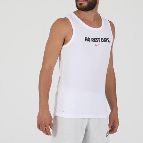 NIKE-Ανδρικό αμάνικο t-shirt NIKE DF TANK NO REST DAYS λευκό