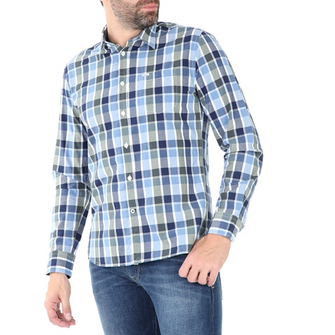 PEPE JEANS-Ανδρικό μακρυμάνικο πουκάμισο PEPE JEANS HARRY μπλέ-καρό