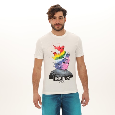 WOLM-Ανδρικό t-shirt WOLM 21AIW170 εκρού
