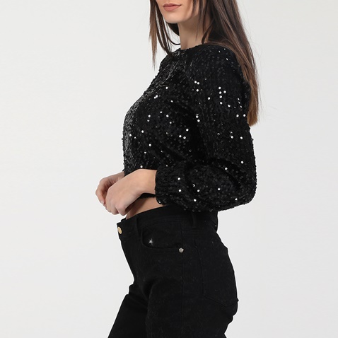 MOLLY BRACKEN-Γυναικεία cropped μπλούζα MOLLY BRACKEN KNITTED TOP μαύρη