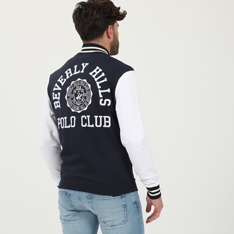 BEVERLY HILLS POLO CLUB-Ανδρικό φούτερ jacket BEVERLY HILLS POLO CLUB BHP.0W1.016.008 μπλε λευκό