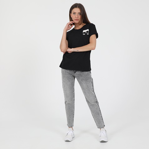 KARL LAGERFELD-Γυναικείο βαμβακερό t-shirt KARL LAGERFELD ikonik karl pocket μαύρο
