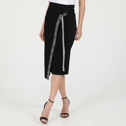 KARL LAGERFELD-Γυναικεία φούστα KARL LAGERFELD 211W1260 logo tape wrap knit μαύρη