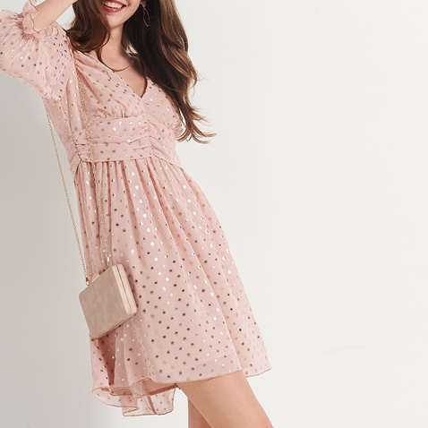 ATTRATTIVO-Γυναικείο mini φόρεμα ATTRATTIVO ροζ χρυσό