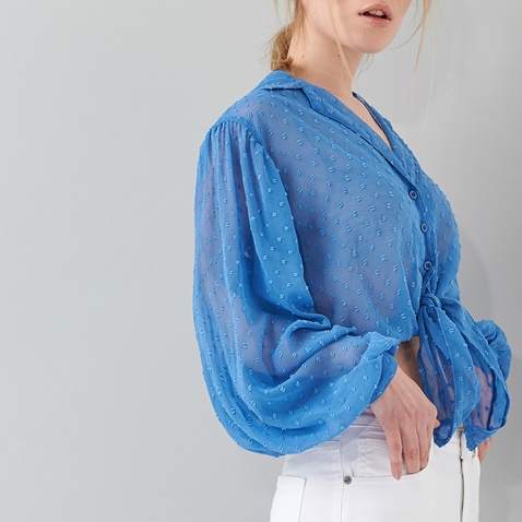 'ALE-Γυναικείο cropped πουκάμισο 'ALE μπλε
