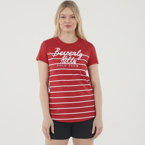BEVERLY HILLS POLO CLUB-Γυναικεία μπλούζα BEVERLY HILLS POLO CLUB BHW.1S1.016.042 κόκκινη λευκή