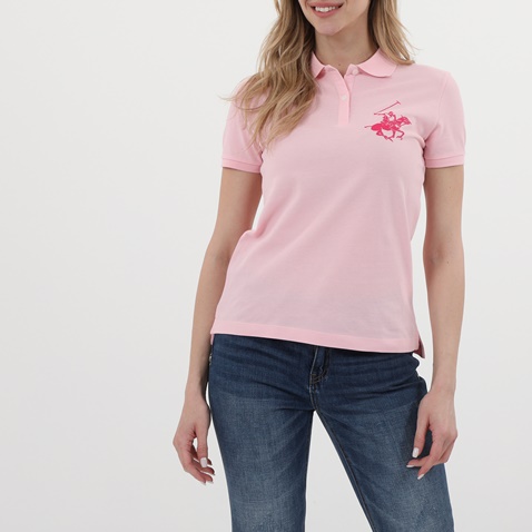BEVERLY HILLS POLO CLUB-Γυναικεία polo μπλούζα BEVERLY HILLS POLO CLUB BHW.CNT.062.009 ροζ