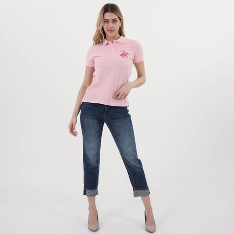 BEVERLY HILLS POLO CLUB-Γυναικεία polo μπλούζα BEVERLY HILLS POLO CLUB BHW.CNT.062.009 ροζ