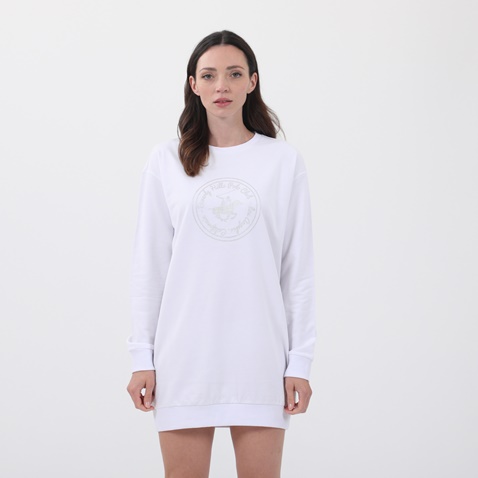 BEVERLY HILLS POLO CLUB-Γυναικεία μακριά φούτερ μπλούζα BEVERLY HILLS POLO CLUB BHW.1S1.016.065 BHPC λευκή