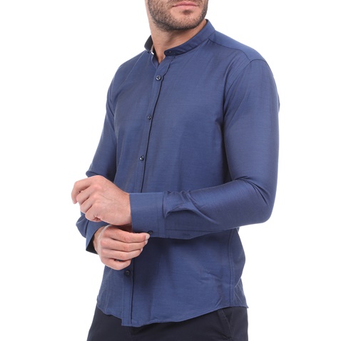 MARTIN & CO-Ανδρικό πουκάμισο MARTIN & CO SLIM FIT MAO μπλε