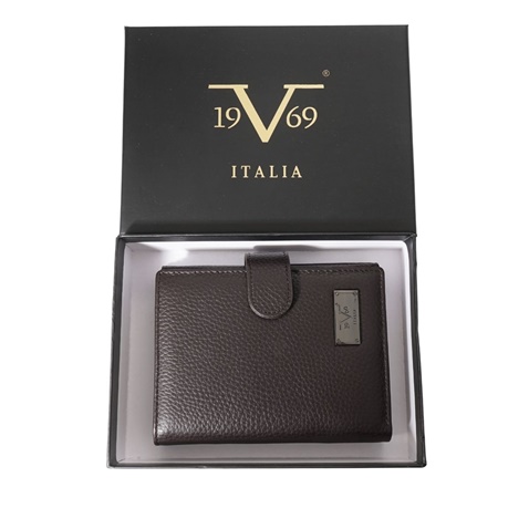 19V69 ITALIA-Ανδρικό αναδιπλούμενο δερμάτινο πορτοφόλι 19V69 ITALIA καφέ