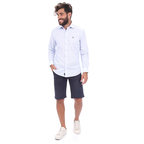 HAMPTONS-Ανδρικό πουκάμισο HAMPTONS MICRODESIGN λευκό μπλε