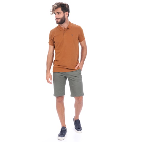 HAMPTONS-Ανδρική polo μπλούζα HAMPTONS BASIC καφέ