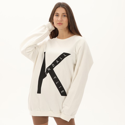 KENDALL+KYLIE-Γυναικεία φούτερ μπλούζα KENDALL+KYLIE ACTIVE COLLEGE SWEATER εκρού