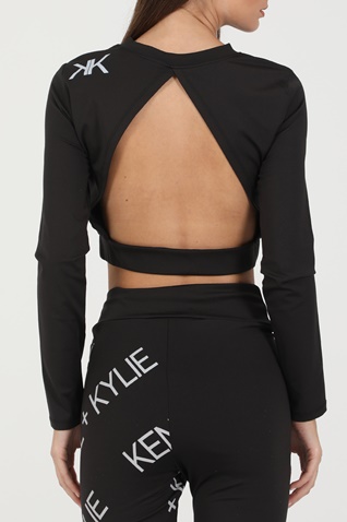KENDALL + KYLIE-Γυναικείο cropped top KENDALL + KYLIE W ACTIVE OPENBACK LS μαύρο