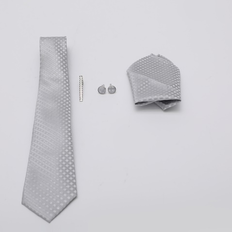 MARTIN & CO-Σετ από γραβάτα, μαντήλι, μανικετόκουμπα και καρφίτσα MARTIN & CO PTTC-14 ασημί