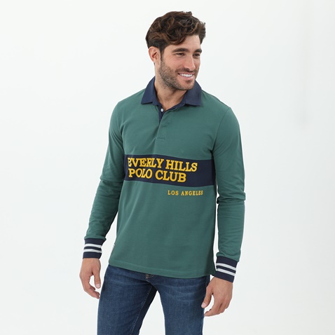 BEVERLY HILLS POLO CLUB-Ανδρική μπλούζα polo BEVERLY HILLS POLO CLUB πράσινη